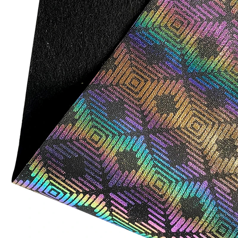 0.6mm Luxurious Rainbow Bronzing Faux Leather Shiny Geometric Pattern Imitation Leather