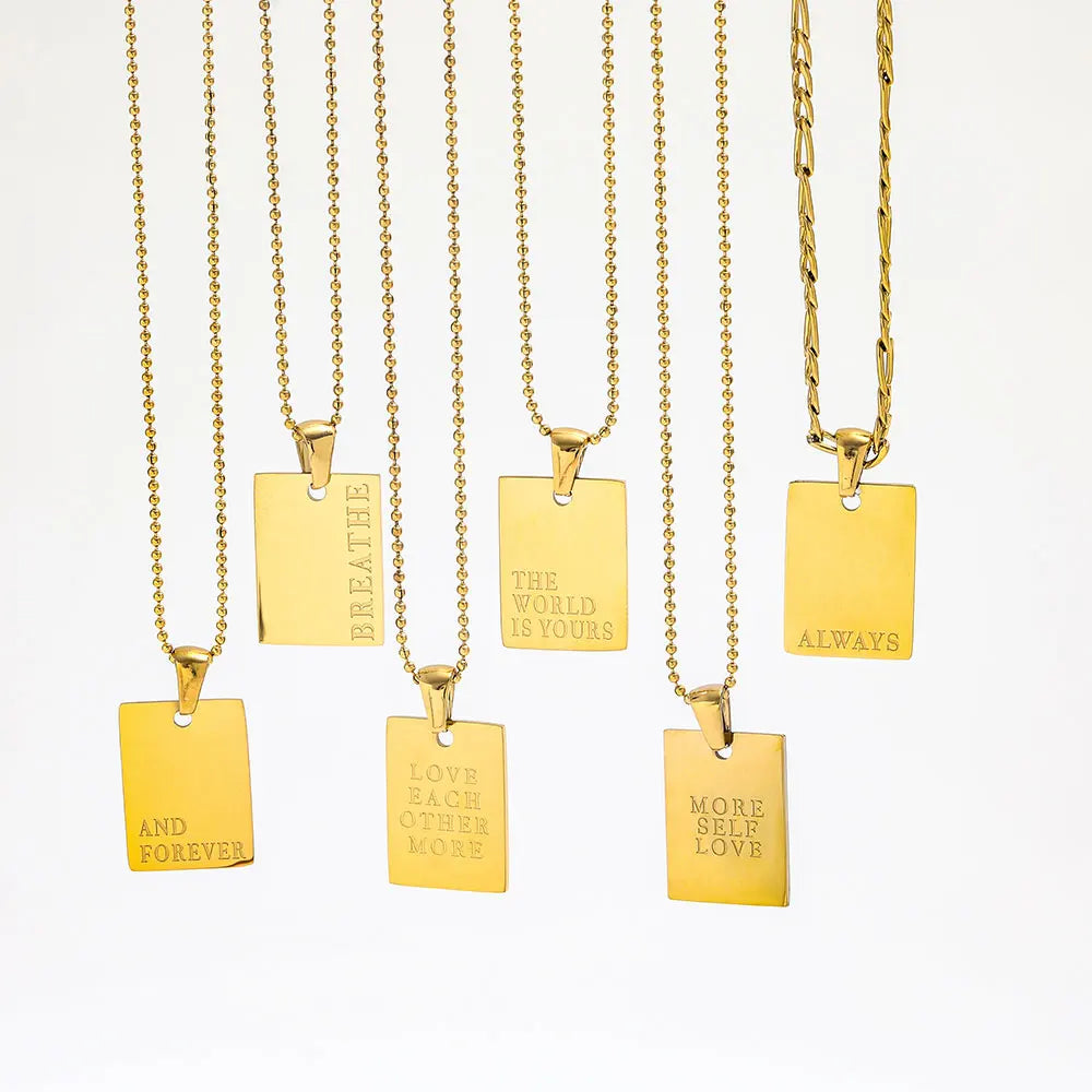 Jewelry Gold Plated English Proverbs Fram Pendant Choker Necklace Stainless Steel Jewelry Wholesale