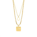 Sleek Dainty 18K Gold Plated Stainless Steel Double Layered Square Hollow Heart Pendant Necklace for Women Summer Holiday