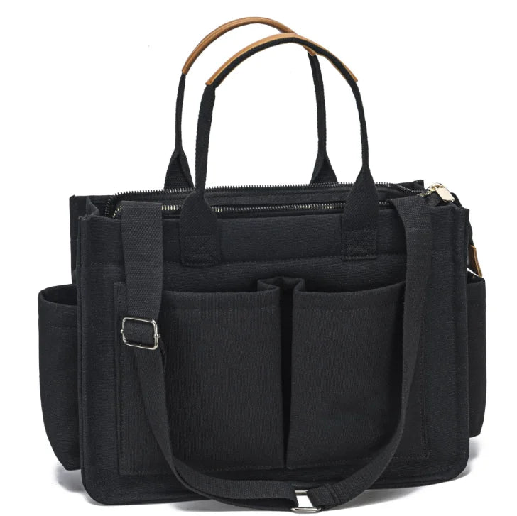 Women's Canvas Bag Casual Retro Portable Canvas Shoulder Bag Large Capacity Multilayer Women's Crossbody Bag
