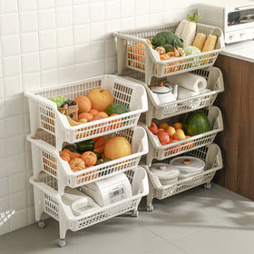 SHIMOYAMA Stackable Storage Basket Kitchen Floor Multilayer Household Shelf Vegetable Storage Racks