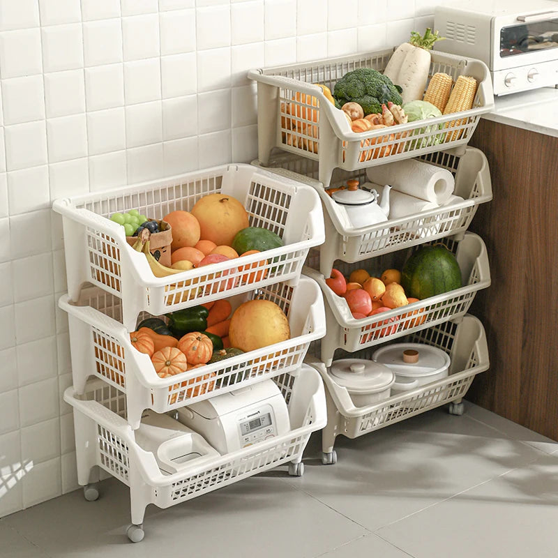 SHIMOYAMA Stackable Storage Basket Kitchen Floor Multilayer Household Shelf Vegetable Storage Racks