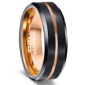 OAHLAN Wholesale 6mm 8mm Black Plated Rose Gold Grooved Band Brushed Tungsten Carbide Rings for Men Women Wedding Engagement