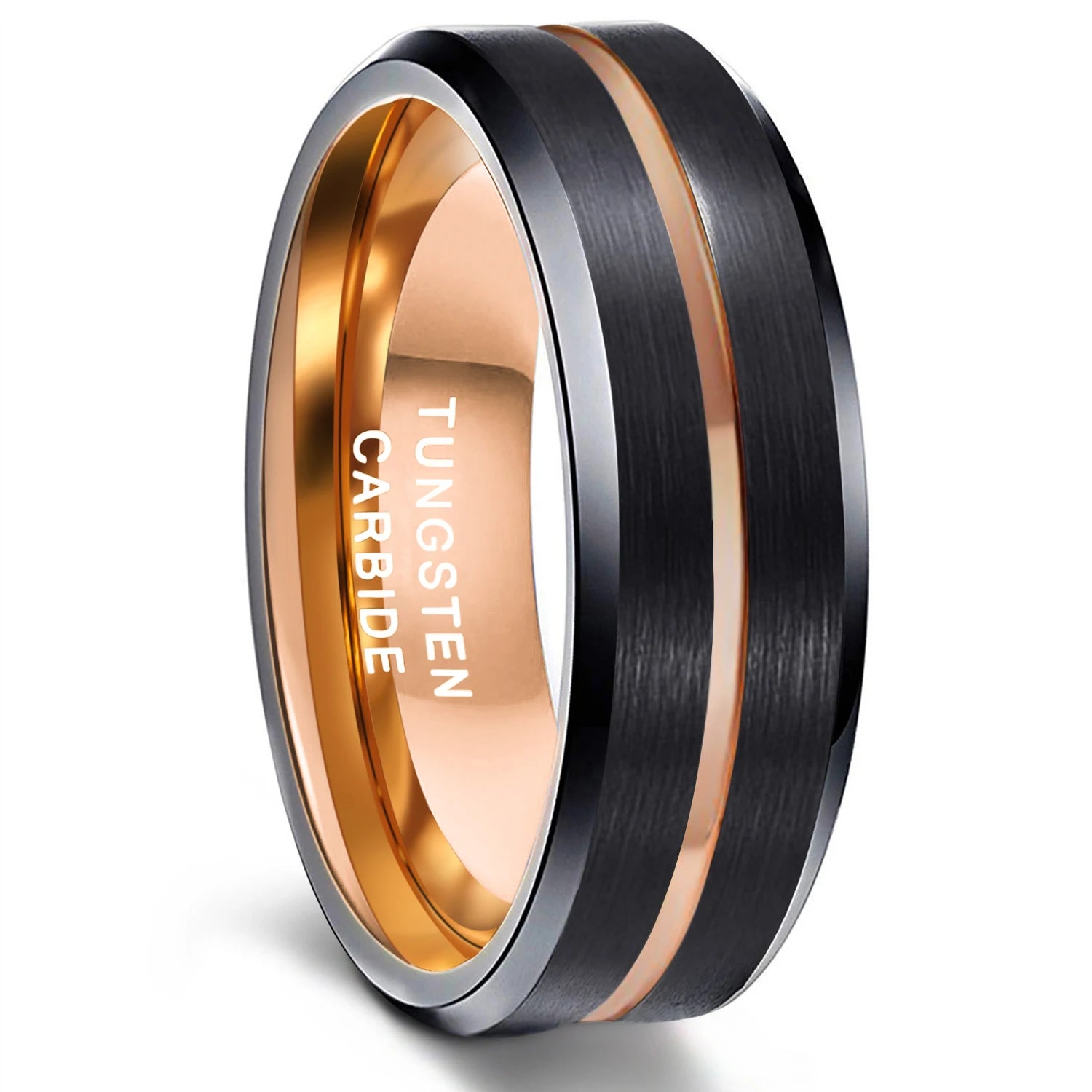 OAHLAN Wholesale 6mm 8mm Black Plated Rose Gold Grooved Band Brushed Tungsten Carbide Rings for Men Women Wedding Engagement
