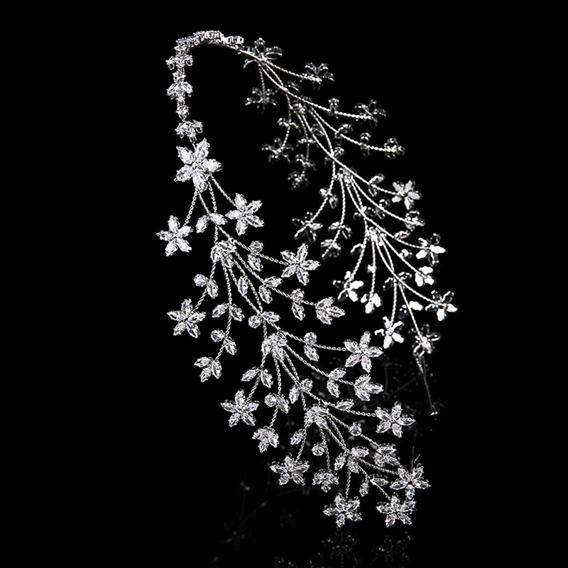 Echsio Crown CZ Headpiece Luxury Women Wedding Party Bridal Hair Accessories Zirconia Leaves  Hair Jewelry BC5718 Diadema Joya