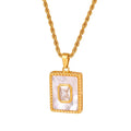 Women Fashion Design Jewelry 18k Gold Plated Stainless Steel Twisted Chain Rectangle Shape White Shell Cz Pendant Necklace
