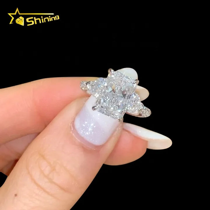 10K 14K White Gold Women's Three Stone Design VVS DEF Color IGI Certificated Radiant Cut CVD Lab Grown Diamond Ring Jewelry