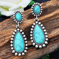 Wholesale Ready to Ship Turquoise Dangle Earrings Vintage Oxidized Silver Tone Feather Drop Statement Earrings Boho Chic Jewelry