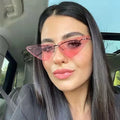 UNOC 2022 Women's Adult Cat Eye Sunglasses Blue Gray Frame Acrylic European American Marine Trendy Rimless Metal Triangle UV400