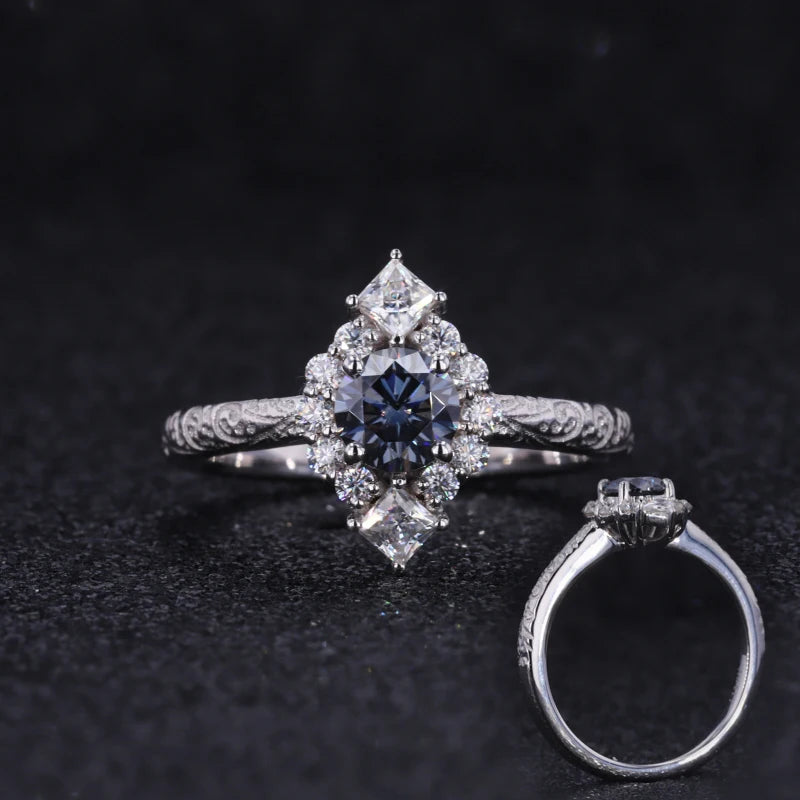 Starsgem Customized 10k 14k 18k White Verlobungsring Aus Gold Grey Moissanite Vintage Style Engagement Ring