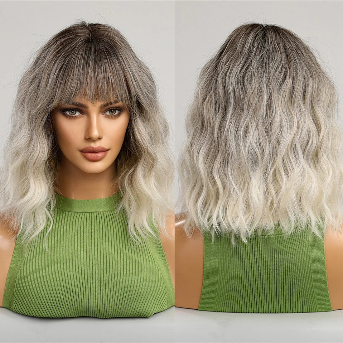 Black White Layered Wig Mid-length Hair Wave Bangs African Wig Women's Heat Resistant Fiber Matte Durable Scene Photo