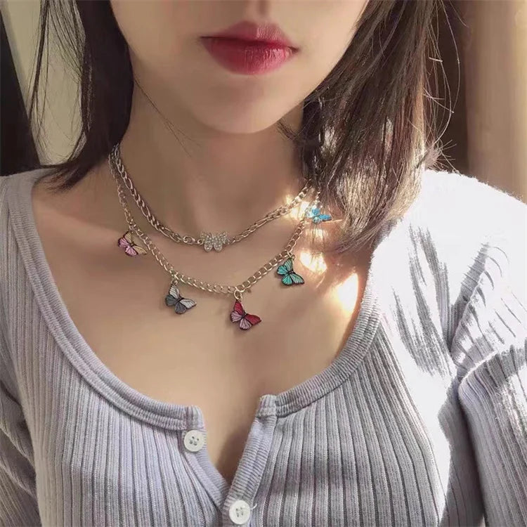 Colorful Classic Butterfly Multi-layer Necklace for Women Jewelry