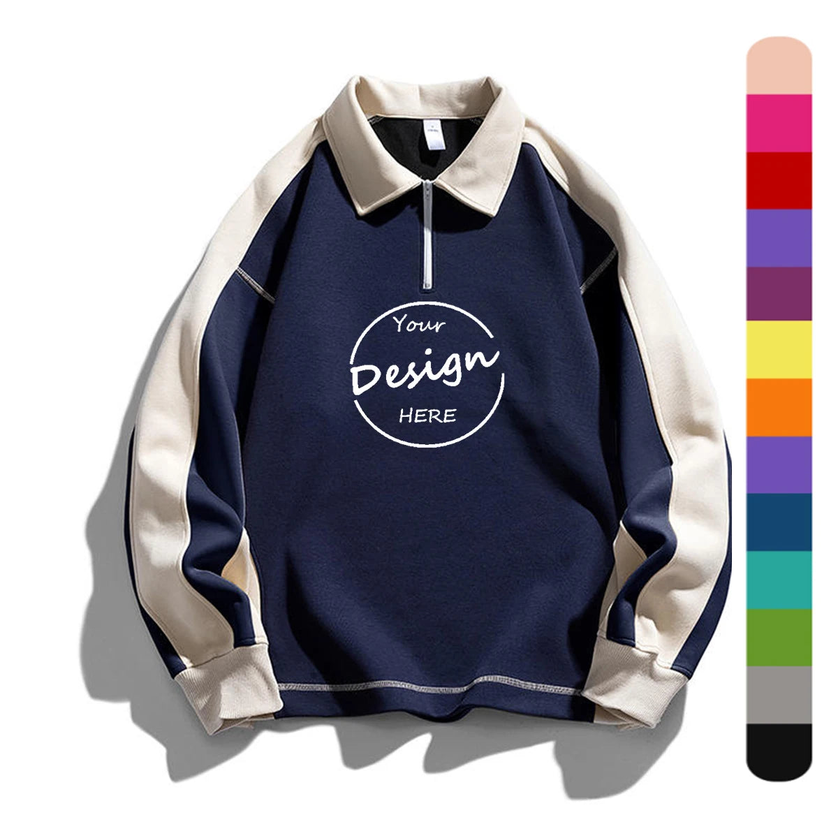 Best Selling Custom Logo Color Block Embroidered Turn Down Collar Women Polo Shirt Half Zipper Oversized Streetwear Hoodie