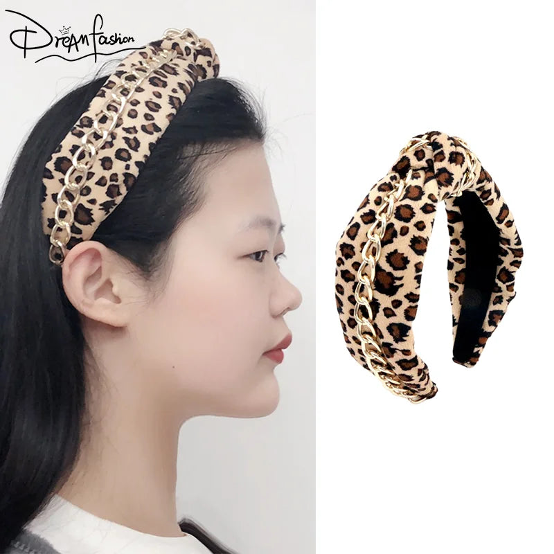 Vintage Luxury Leopard Sequin Top Knotted Winter Headband Sequin Cowboy Fashion Hairband for Women
