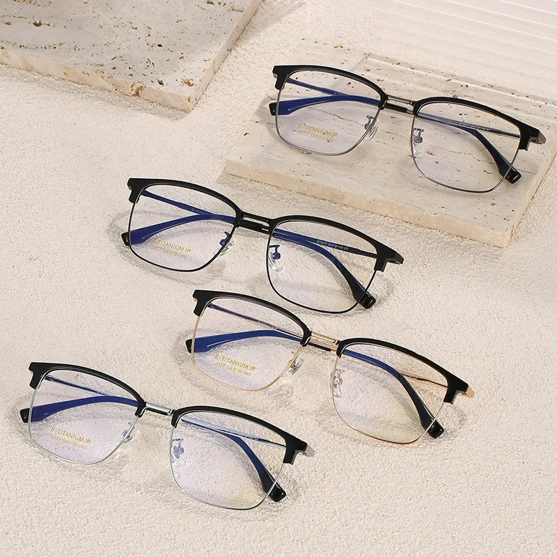 Factory Wholesale Classic Semi-titanium square Anti-blue Light Eyeglasses Myopia Flat Lens Glasses Frames