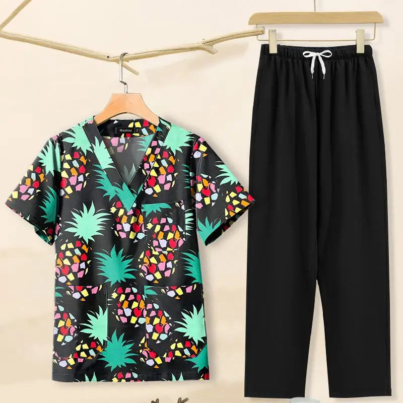 In Stock T62060 Cotton Printed Women Jump Suit Formal Woman Suit Nurse Hospital Uniforms Cartoon