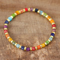 Boho Ethnic Rainbow Natural Stone Jasper Stretch Bracelet New Fashion Multi Colors Tile Beads Bracelet Colorful Beach Jewelry