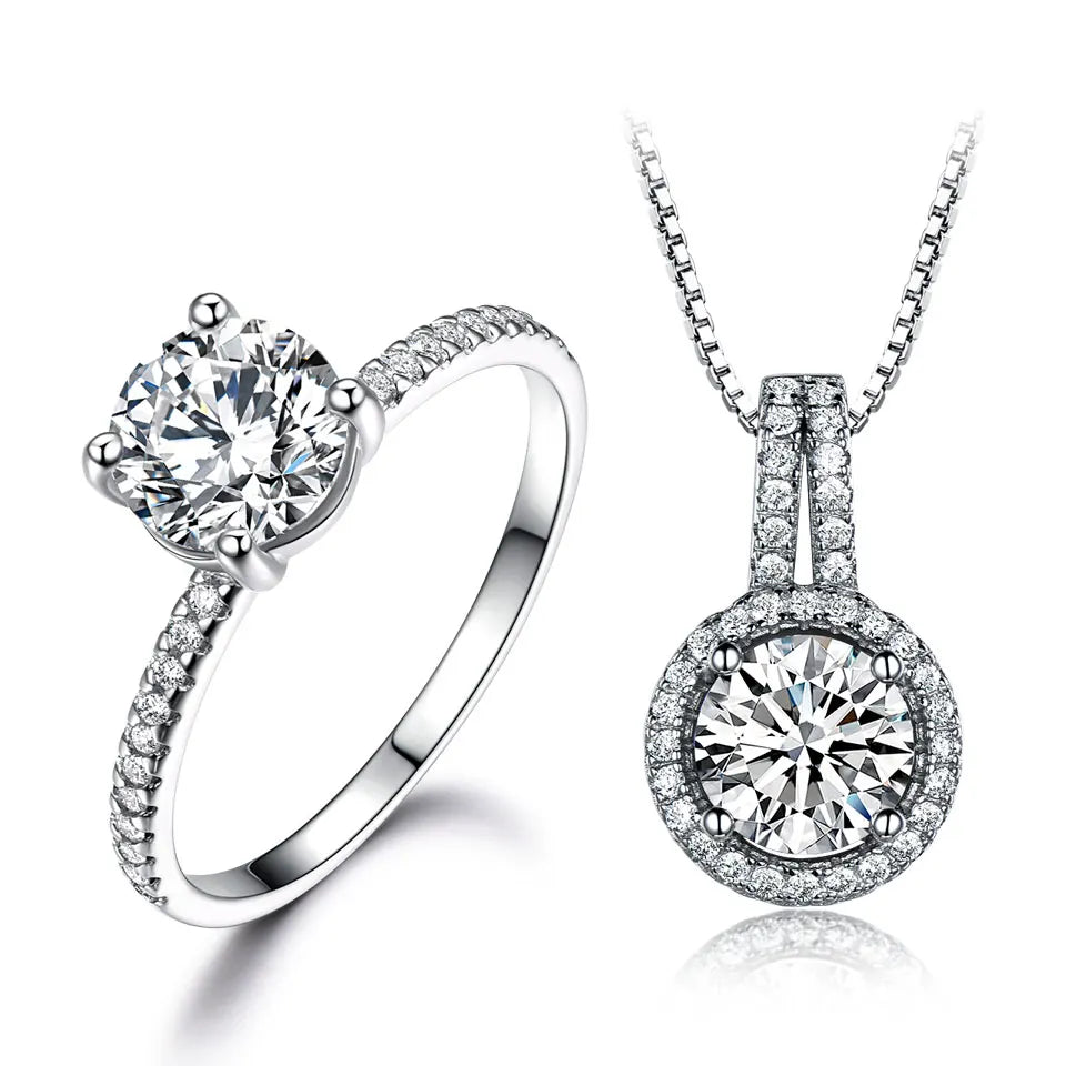 2022 New Fashion Solid 925 Sterling Silver Cubic Zirconia Stone Bridal Wedding Jewelry Set Women