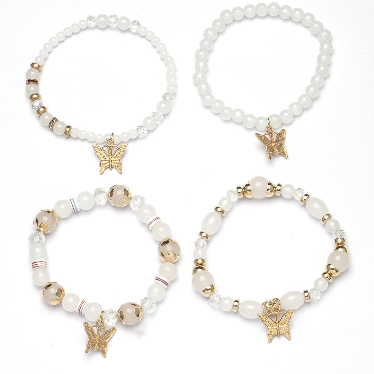 Wholesale Bohemian Beaded Bracelets Stack Crystal Butterfly Pendant Multi Layered Stretch Jewelry for Women