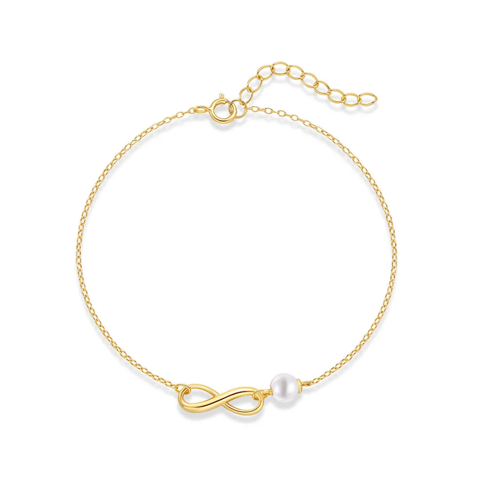 Fashion Bracelet Jewelry 925 Sterling Silver Eight Characters Number Pearl Bracelet Gold Plated Bracelets for Women