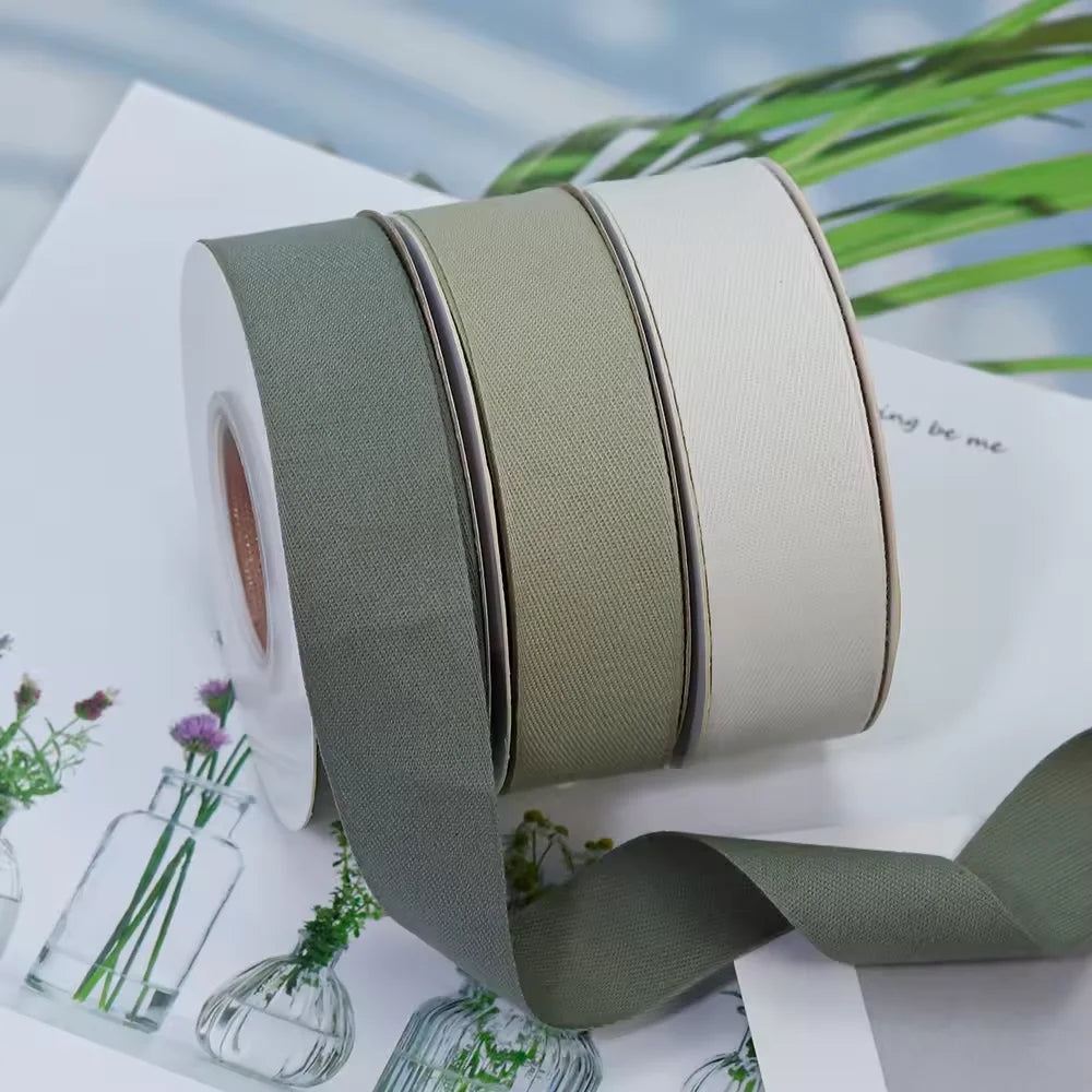 Custom Color Solid Color Recycled 2cm 2.5cm Natural White Black Grey Cotton Satin Ribbon Rolls Gift Ribbon
