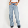 New Design Cotton Custom Casual Blue Wide Leg Loose Jeans Denim Pants for Women