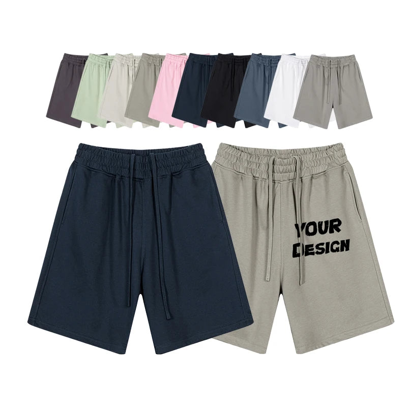 Men's Premium French Terry  Cotton Sports Shorts Custom Logo Breathable Fitness Running  Mid Waist Casual Solid Pattern Shorts