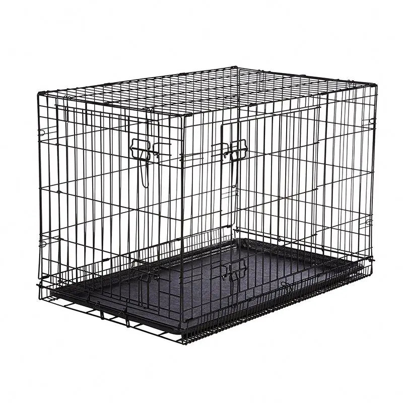 Wholesale Stainless Steel Cheap Folding Large Cute Dog House With Double Door  High Capacity Dog Cage Suitable for Dog and Puppy