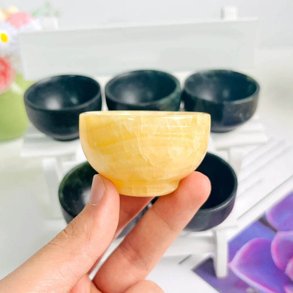 Wholesale Natural Crystal Bowl  Carved Bowl Cup Hand-made Healing Stones Crafts Yellow Calcite for Decoration