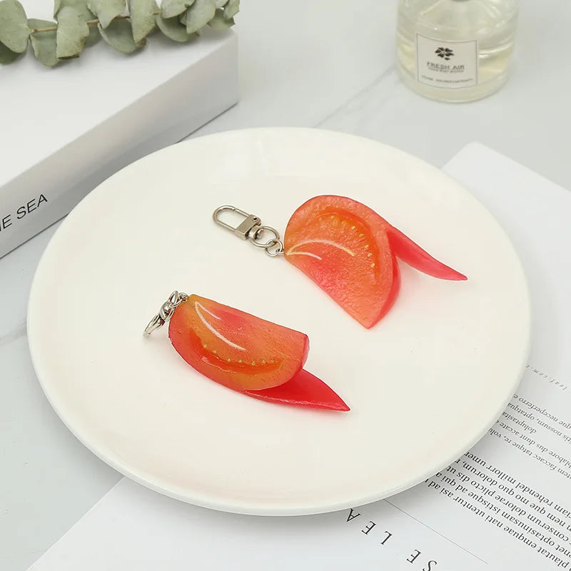 Factory Price Tomato Keychain Ring OEM Custom Your Design Cartoon Bag Pendant Keyring Classic Resin Fruit Decoration