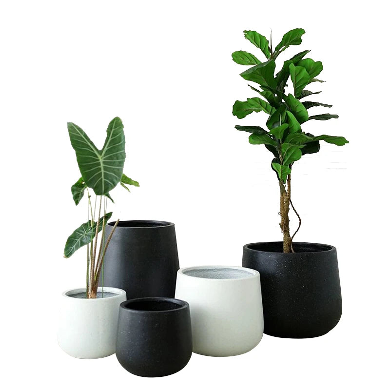 Nordic Simple Style Large Cement Fiberglass Concrete Flower Pot with Drain Hole for Home Garden Decor