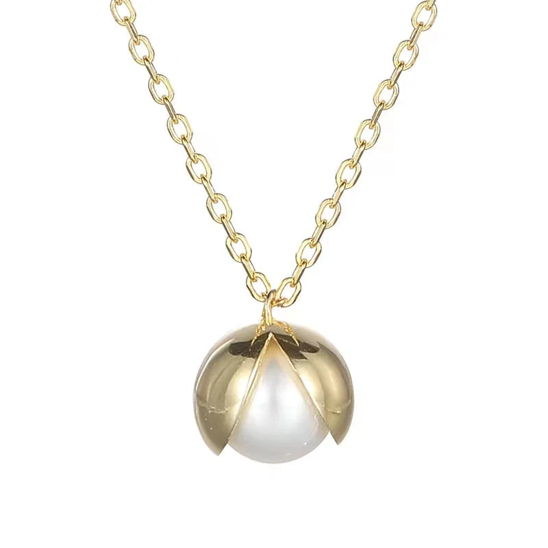 Hot Sale 925 Sterling Silver Shell Pearl 18k Gold Plated Pendant Women Necklace Jewelry