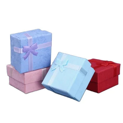 5*5*3.2cm New Designer Square Bowknot Colorful Paper Elegant Wedding Rings Jewelry Box Gift Package