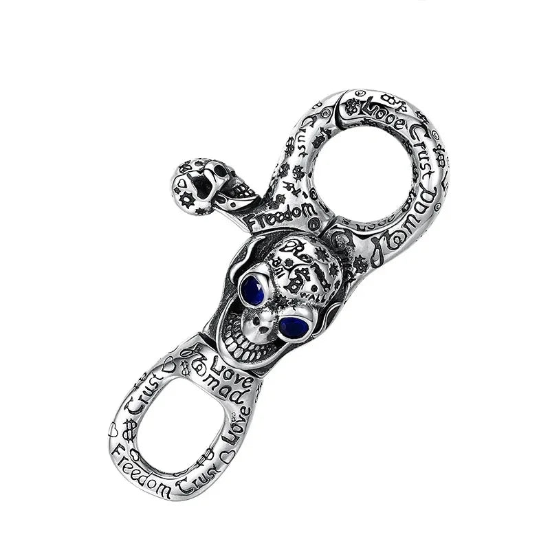 BOCAO New S925 Silver Retro Personalized Pendant Rotatable English Letters Skull Head Keychain Punk Anniversaries Gold