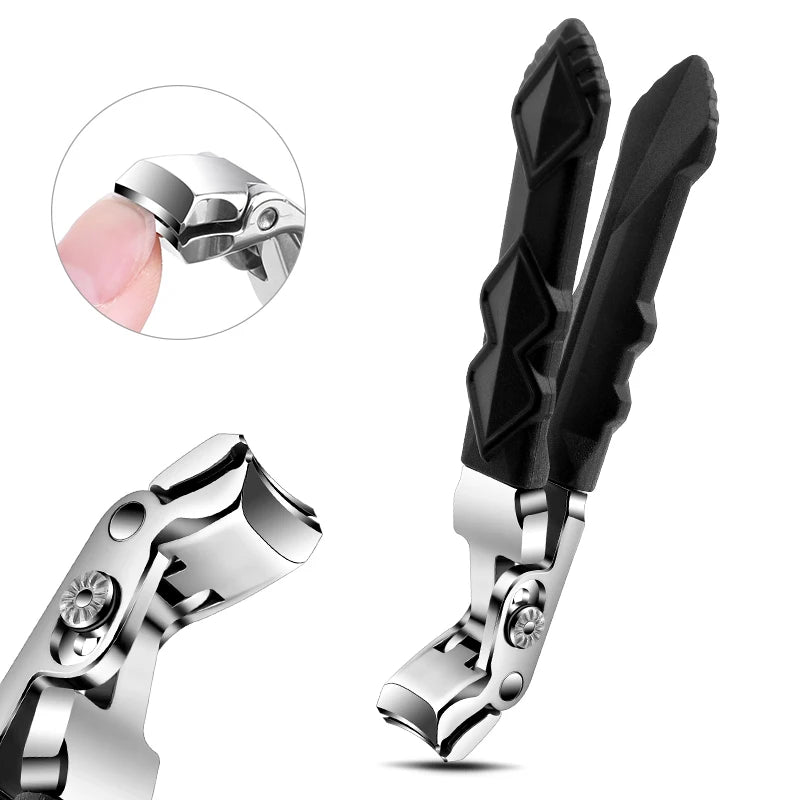 German Style Heavy Duty Wide Jaw Nail Clippers-Professional High Quality Stainless Steel Cutters Anti-Slip Handle Black Flat