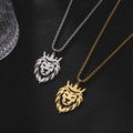 Men's Stainless Steel Lion with King Crown Pendant Necklace Gold Plated Animal Fashion Jewelry Boys Punk Style Gift Chain