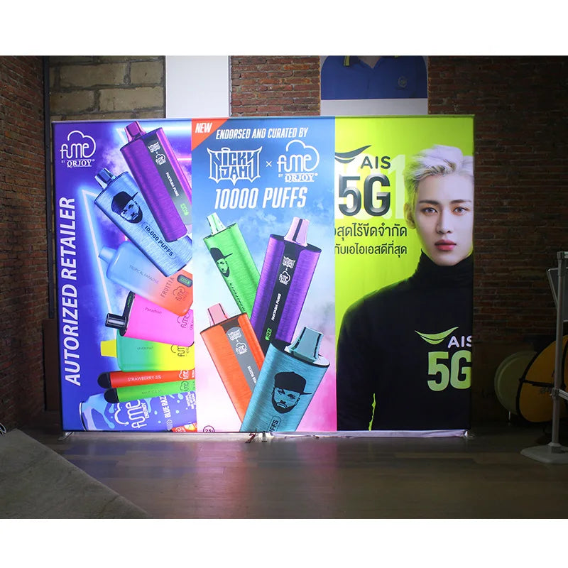 Custom Printing Tension Fabric Backdrop 360 Photobooth Double Sided Straight LED Light for Trade Shows