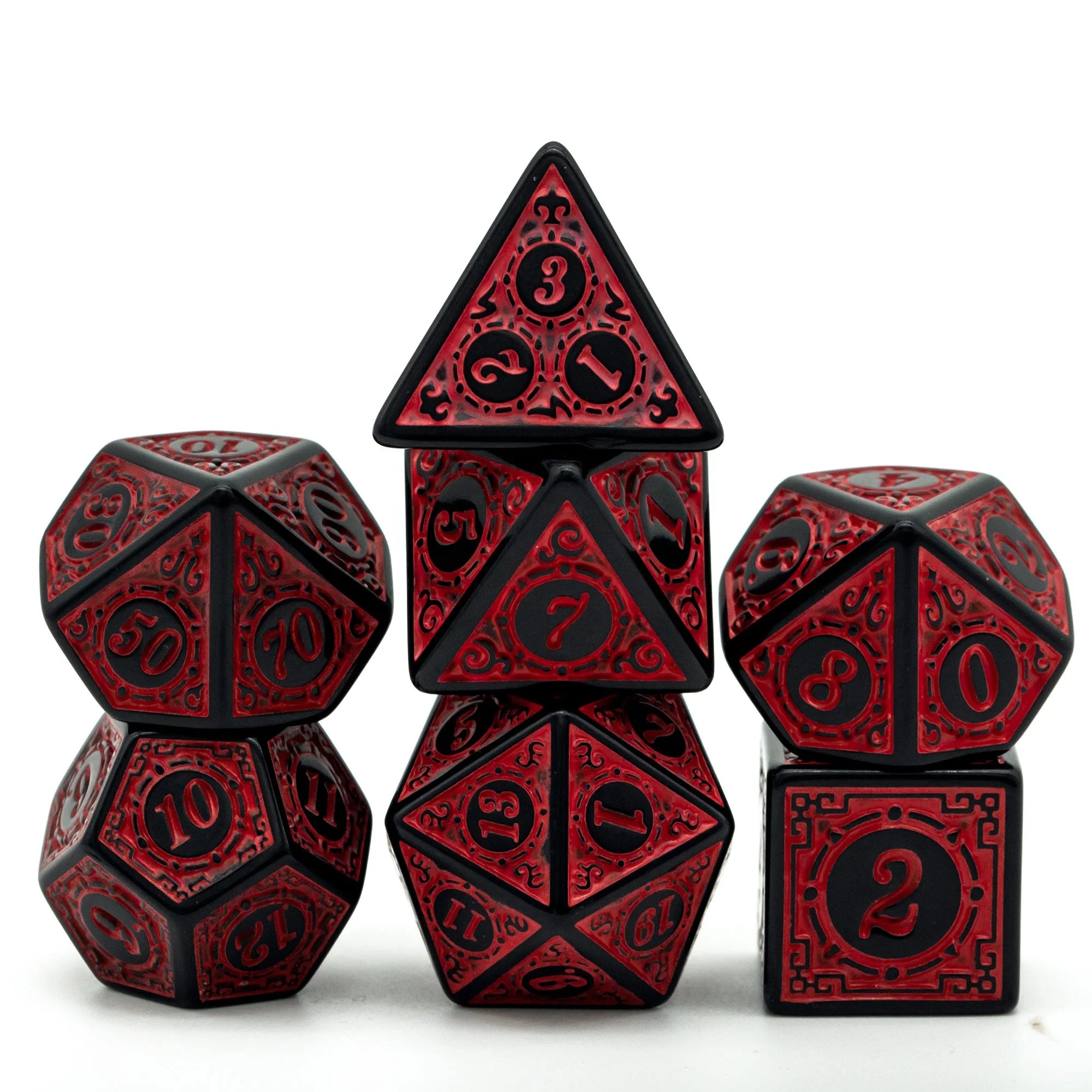 Udixi Polyhedral RPG Dungeons and Dragons Acrylic Dice Set Pattern Red