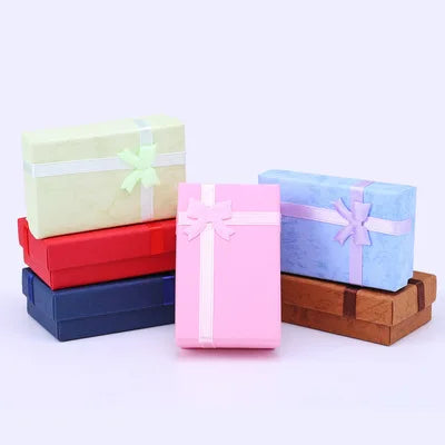 8x5x2.5 cm Jewelry Display Box Cardboard Necklace Earrings Ring Box Packaging Gift Box With Sponge & Satin Ribbon