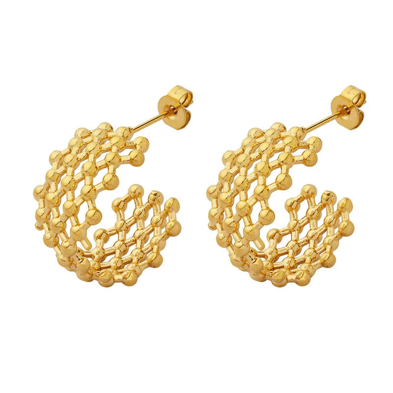 Waterproof Dream Catcher C-Shaped Earrings Stainless Steel Gold Plated Jewelry for Girls Tarnish Free