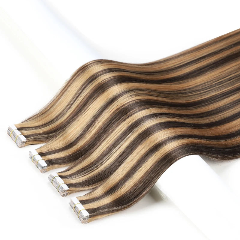 Double Drawn Tape in Hair Extensions 22 Inch 100% Remy Virgin Straight Tape Human Hair Extension Invisible Tape Hair Extension