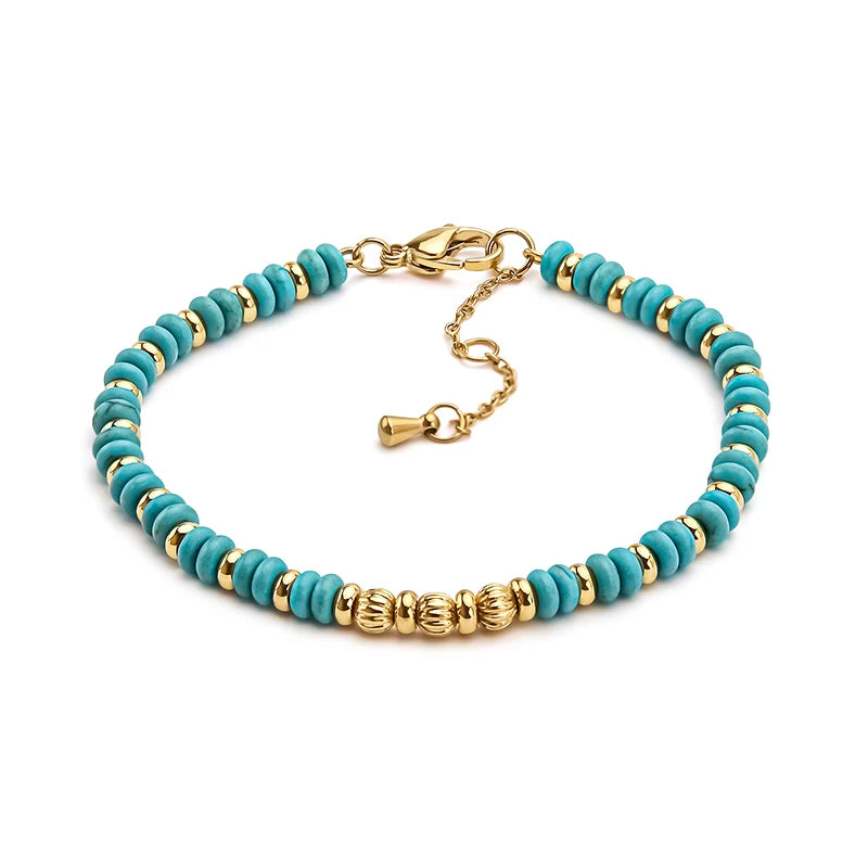 Turquoise Link Chain Bracelet for Women Gold Plated Female Fashion Jewelry Pearl Beaded Bangles Wholesale