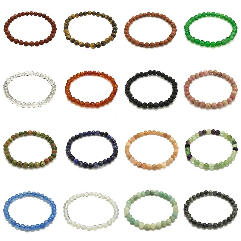 6mm Gemstone Round Beaded Stretch Bracelets Healing Crystal Stone Beaded Bracelets