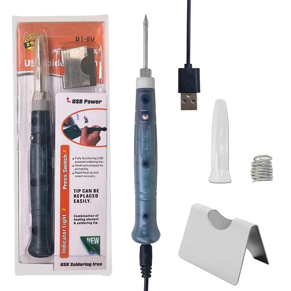 TOPEAST Pocket Size USB Chargeable Soldering Iron Stand Portable Soldering Iron Pen 5V 8W Mini Tip Pencil Grip Button Switch MegaBDM