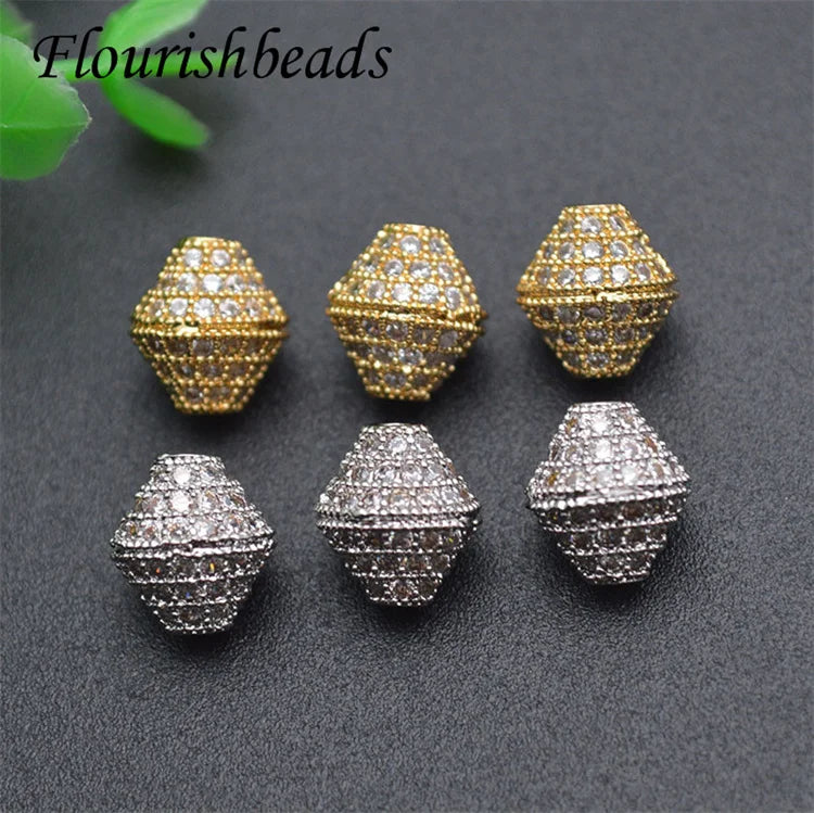 Nickel Free Gold Plated Rhodium Plated Geometric Micro Pave Zircon Spacer Beads for Bracelet Making