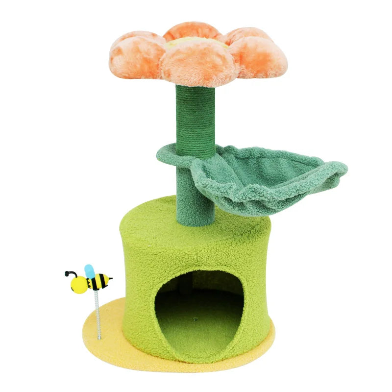 2022 Eco-Friendly Cat Tree Tower Natural Sisal Scratching Post with Floral Nest Bed Wood Plastic and Wool Material