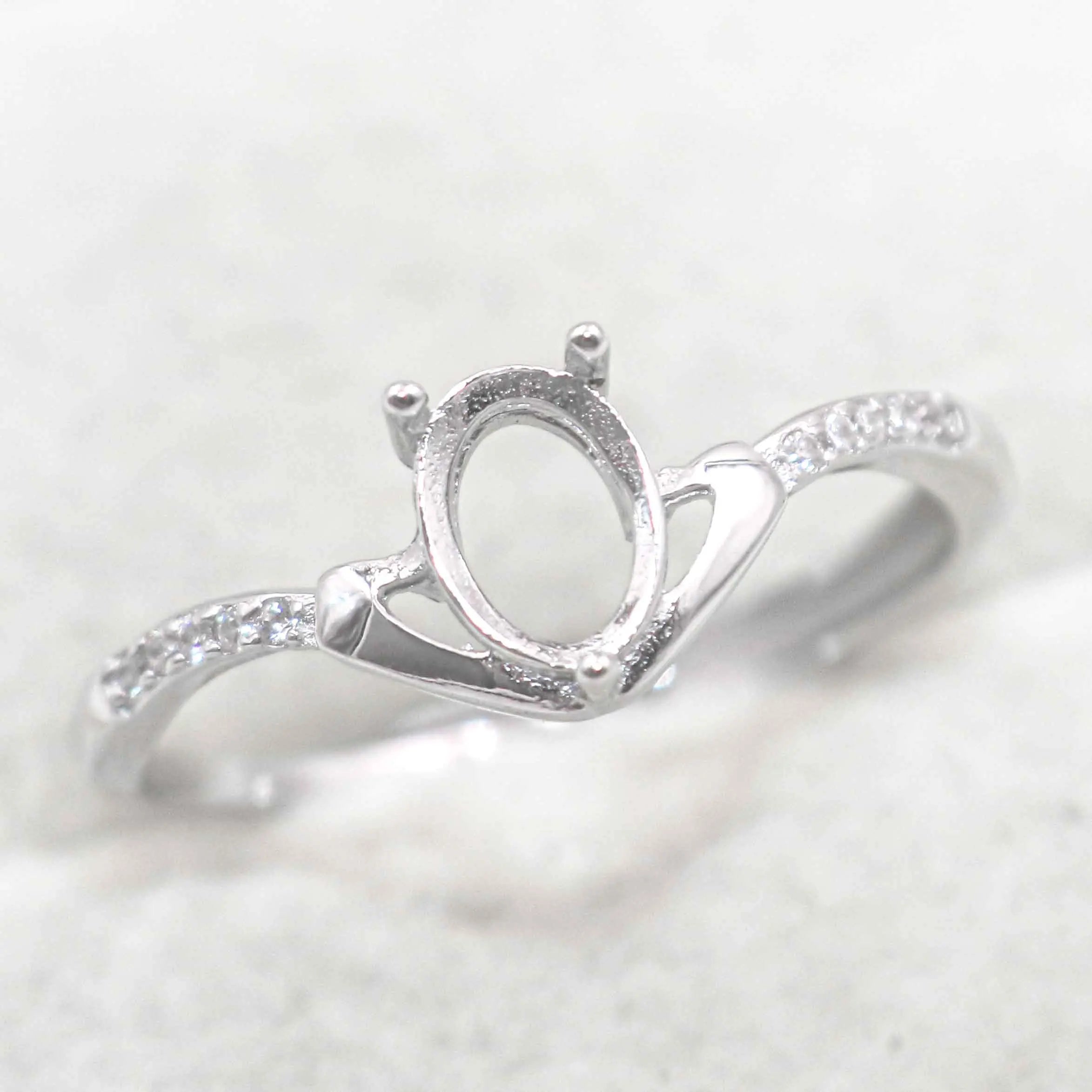 Sterling Silver 5*7mm Semi Mount Ring Frame Empty Blank Support Claw Setting S925 Base Holder Without Center Stone for DIY Inlay