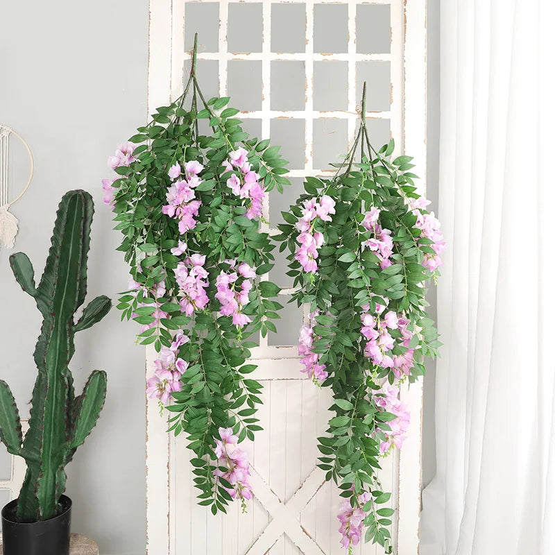 E07261 Hot Sale White Pink Purple Faux Wisteria Garland Hanging Vine Flower Artificial Wisteria Flower