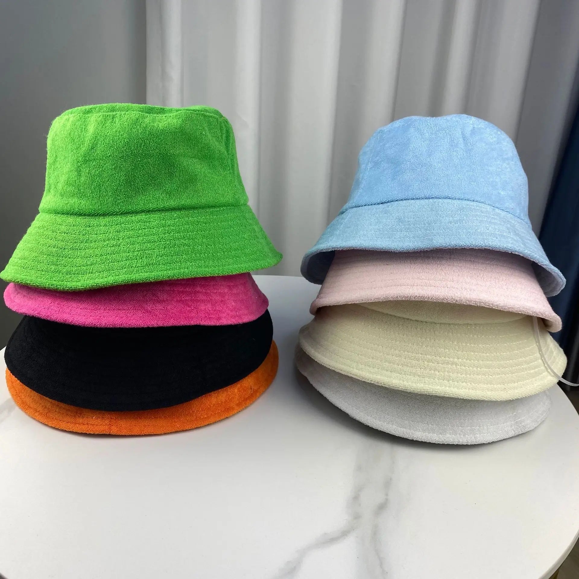Summer Sunscreen Visor Bucket Hats Adults Unisex Fisherman Cap Towel Fabric Solid Color Casual Blank Bucket Hat