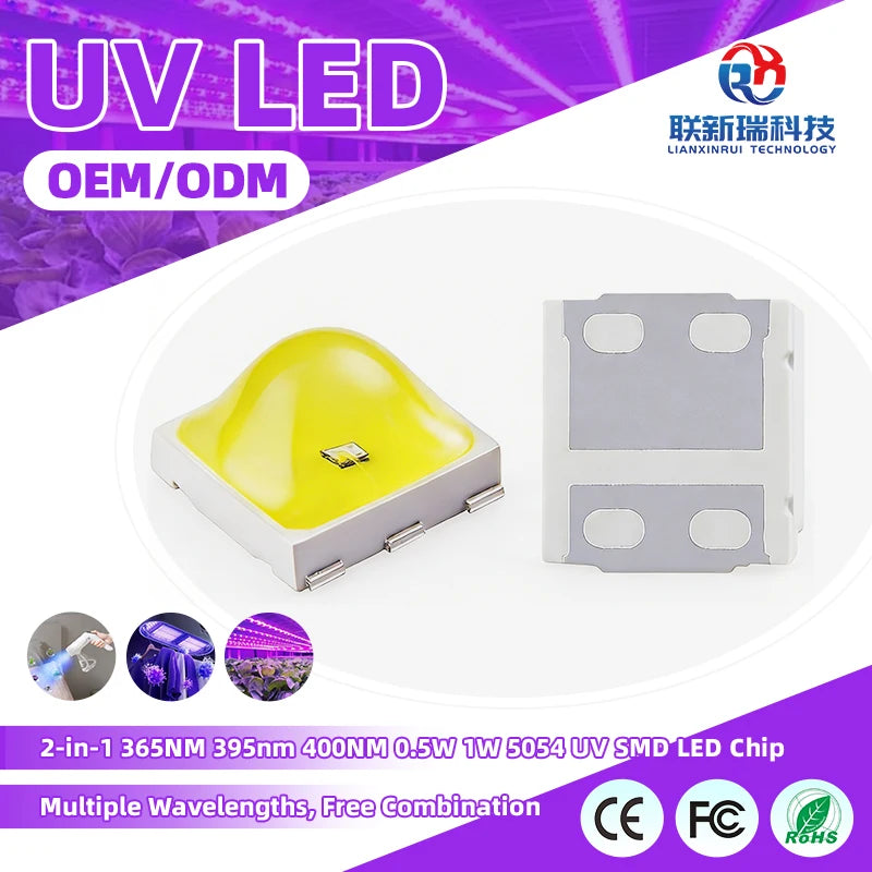 Factory 3V 6V 0.5W 1W UV SMD LED Chip 2-in-1 365NM 395nm 400NM 5054 for Nail Curing Light Source